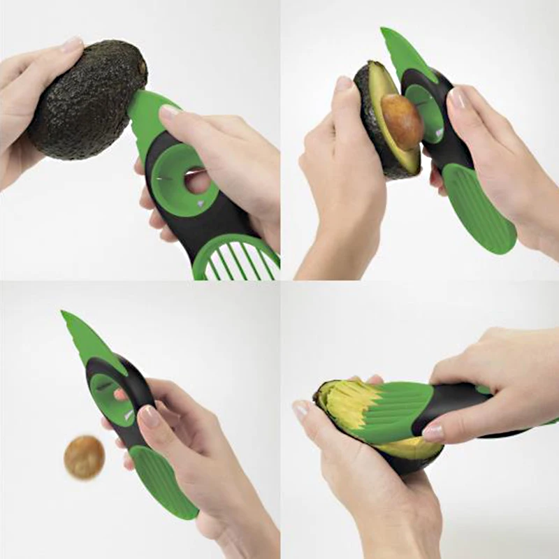 

3 in 1 Avocado Slicer and Pitter Green - Multi-functional Avocado Peeler Cutter Skinner and Corer Tool