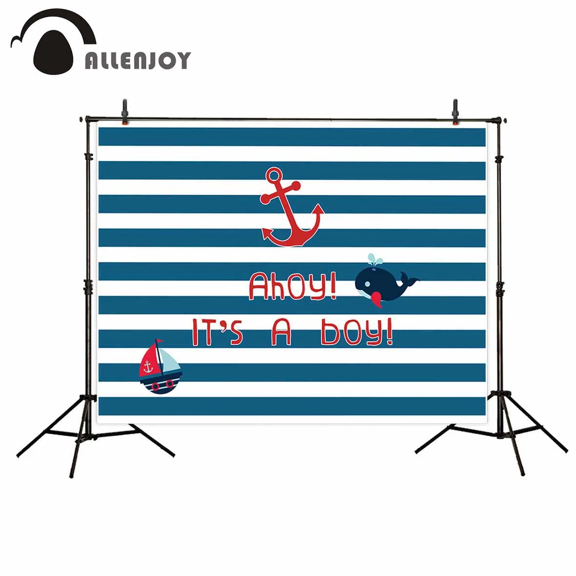 

Allenjoy camera photography backdrop Blue stripes anchor whale cartoon boys backdrop photocall professional customize printed
