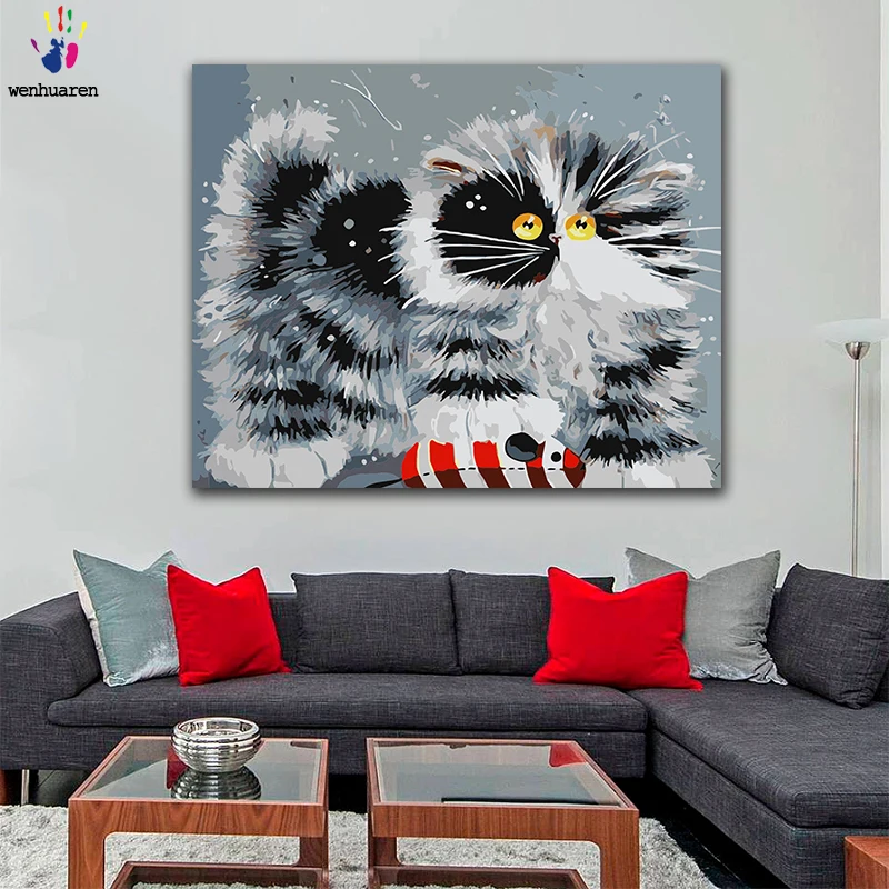 

DIY Coloring paint by numbers Abstract cat and mouse figure paintings by numbers with kits 40x50 framed