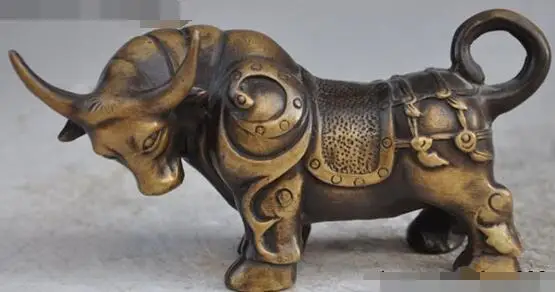 

S02090 7"Chinese fengshui Lucky Bronze Zodiac animal Animal Cattle Bull Oxen Ox Statue (A0321)