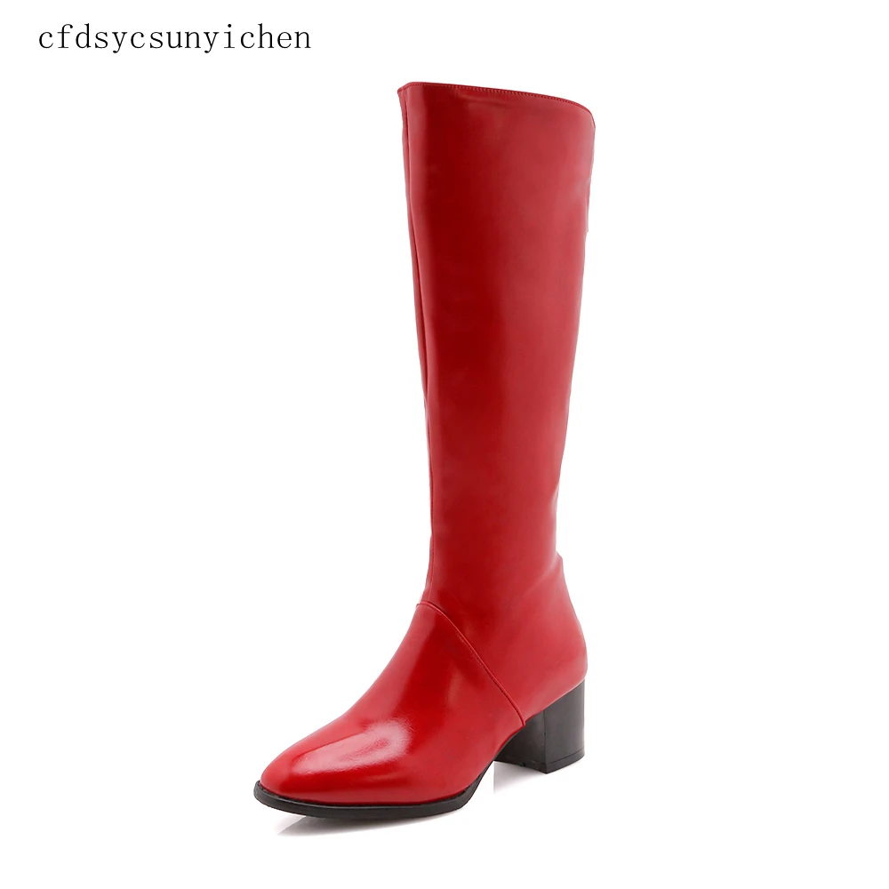

Shoes Woman Sexy Hot Sale Women Knee High Boots Ladies Dress Shoes High Square Heels Plus Big Size 10 BK-HYFX-918-1
