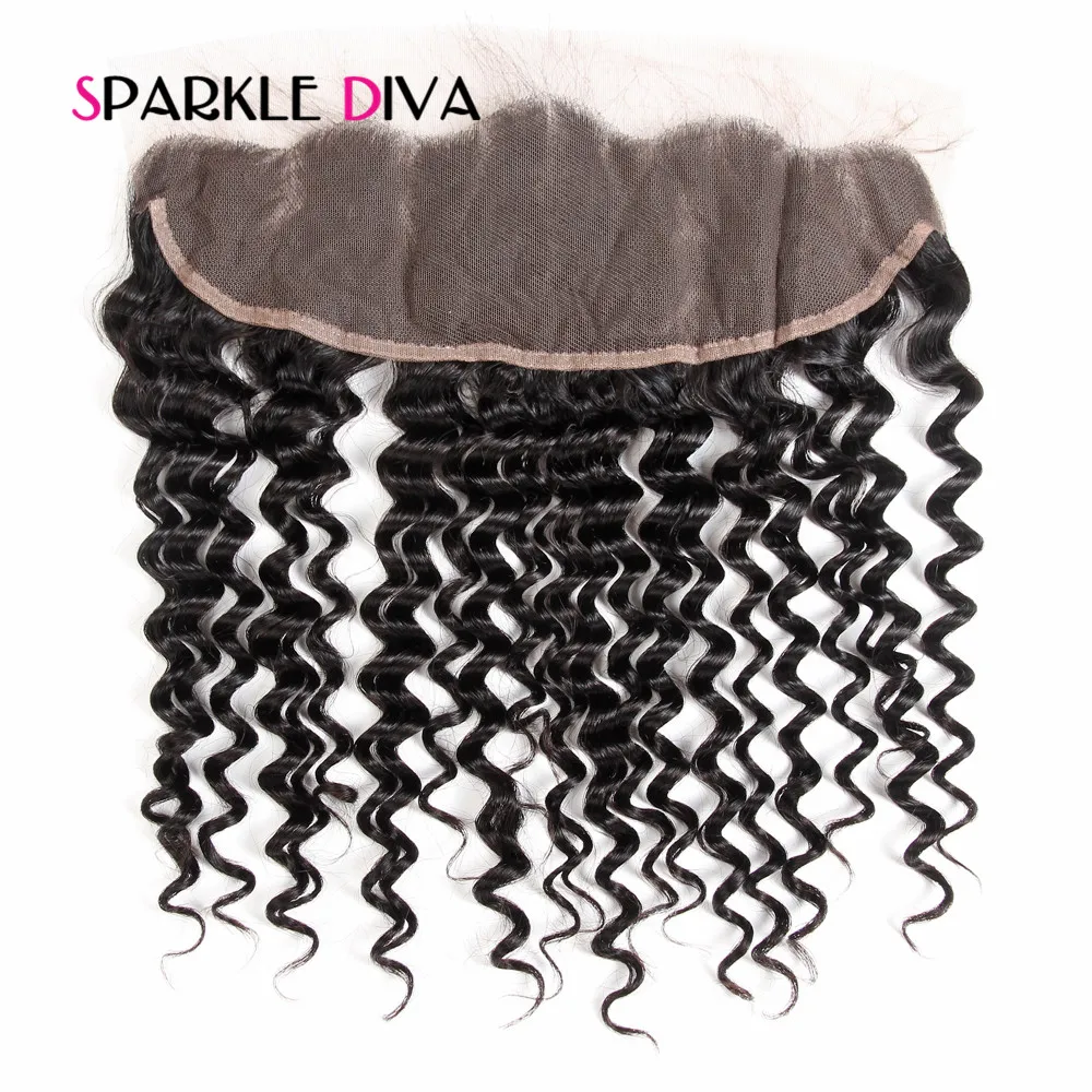 Brazilian Hair Lace Frontal Closure Deep Wave 13x4 Ear To Ear Human hair With Baby Hair Free Part 8-20 inch Non Remy Sparklediva Brazilian Hair Lace Frontal Closure Deep Wave 13x4 Ear To Ear Human hair With Baby Hair Free Part 8-20 inch Non Remy Sparklediva