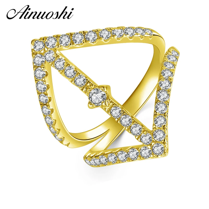 

AINUOSHI 10K Solid Yellow Gold Hollow Wedding Band Arrow-Shaped Cluster Bague Bridal Ring Engagement Ring Jewelry for Women Male