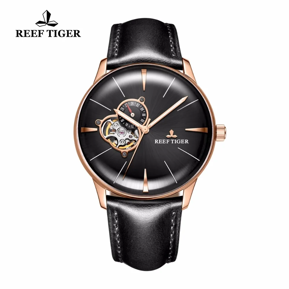 Новый Риф Тигр/RT Для мужчин эксклюзивная Повседневное часы Tourbillon выпуклые часы с линзой розовое золото автоматические часы кожаный
