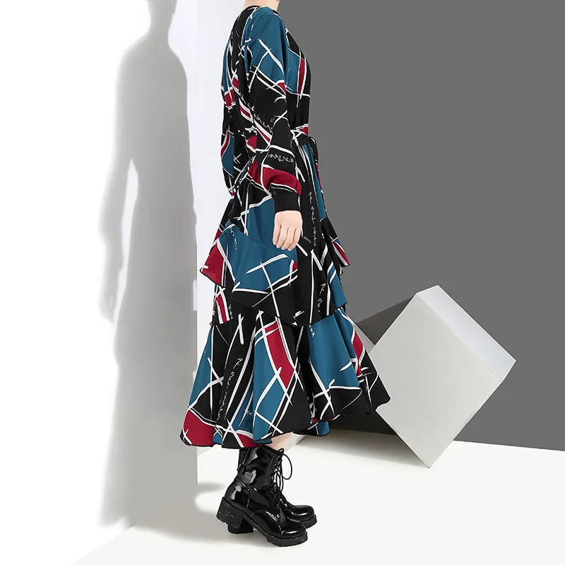 XITAO приталенное Бандажное платье, одежда для женщин, с круглым вырезом, с принтом, необычный темперамент, плиссированное, повседневное, новое, ZLL1207