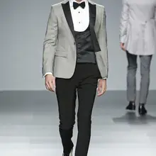 Модный Серый блейзер для подиума, черные лацканы и брюки, 3 предмета, облегающие смокинги для жениха, мужские свадебные костюмы на выпускной, Лучший мужской костюм