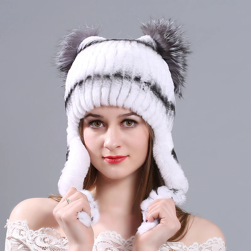MIARA.L new otter rabbit fur fur cap for lady ear protection cat ear