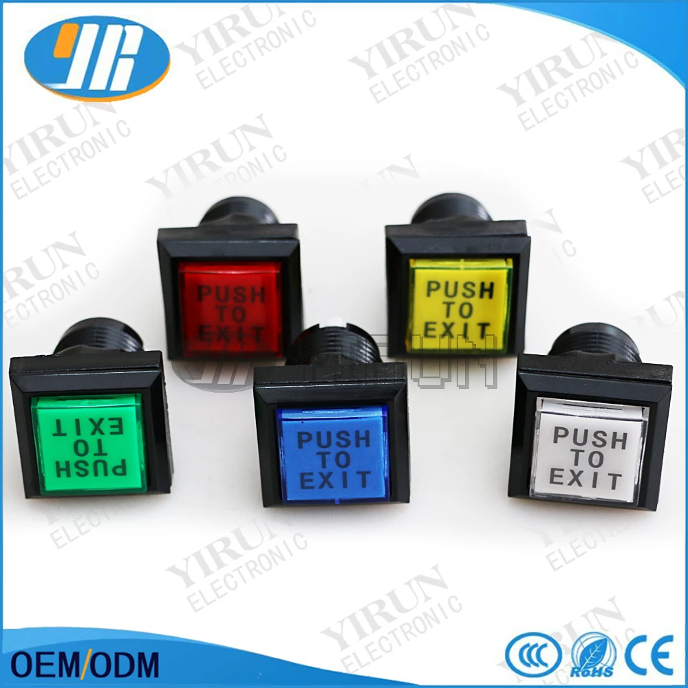 

PUSH TO EXIT logo 33mm square game machine push button arcade LED momentary push button illuminated push button