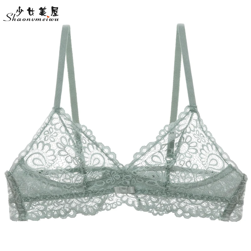  shaonvmeiwu No steel ring sexy lace transparent ultra-thin underwear bra set woman