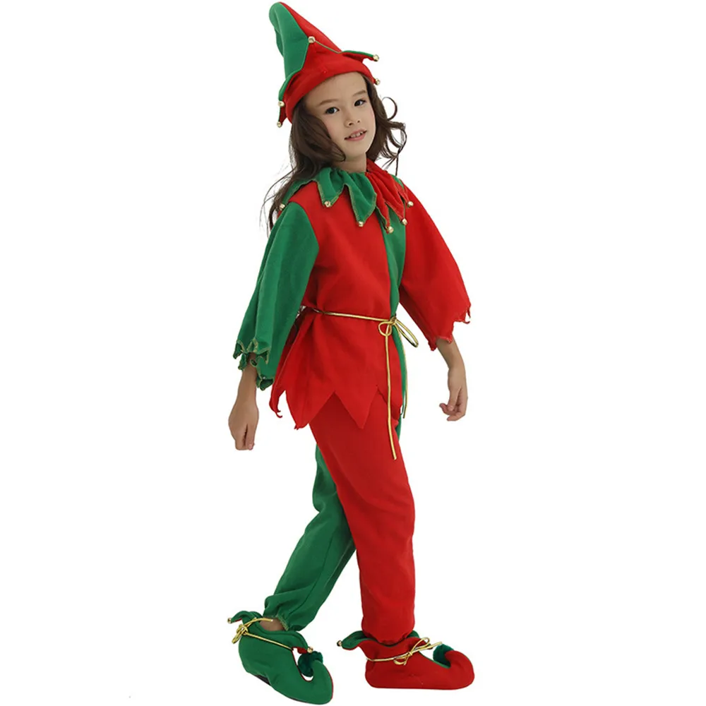 

2018 Unisex Christmas Costumes for Kids Christmas green Elf Child Santa Claus Carnival Boys Cosplay Deguisement Fancy Dress