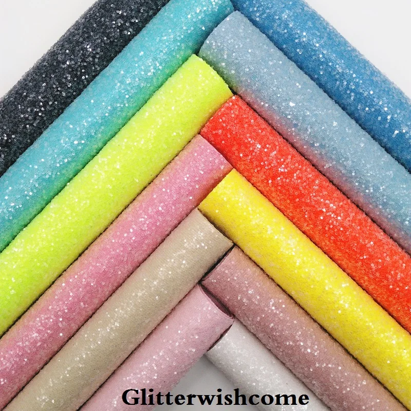

Glitterwishcome 21X29CM A4 Size Synthetic Leather, Fluo Chunky Glitter Leather fabric Vinyl for Bows, GM046A