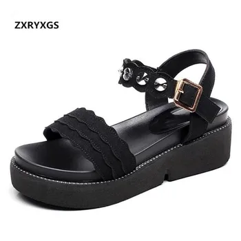 

2019 Summer New Simple Suede Rhinestone Women Sandals Non-slip Platform Wedges Women Shoes Casual Comfortable Fashion Sandals