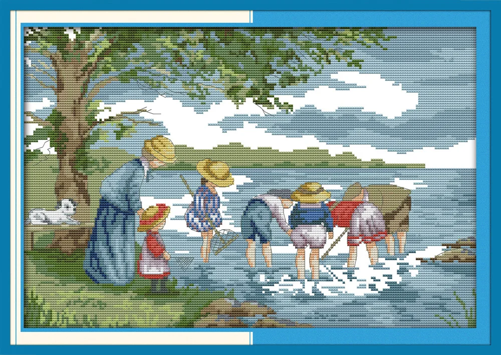 

Fishing counted printed on fabric DMC 14CT 11CT Cross Stitch kitsembroidery needlework Sets Home Decor