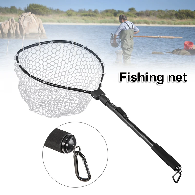 

Fishing Net Fish Landing Net Foldable Collapsible Pole Handle Durable Rubber Material Mesh Fish Net YA88