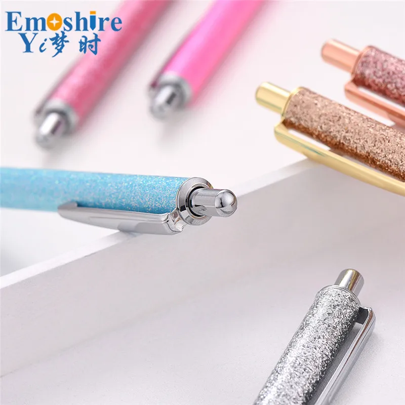 Emoshire Fashion Glitter Leather Press Ballpoint Pen Customized Company LOGO Business Office Foreskin Gift Pen Leather Pen (2)