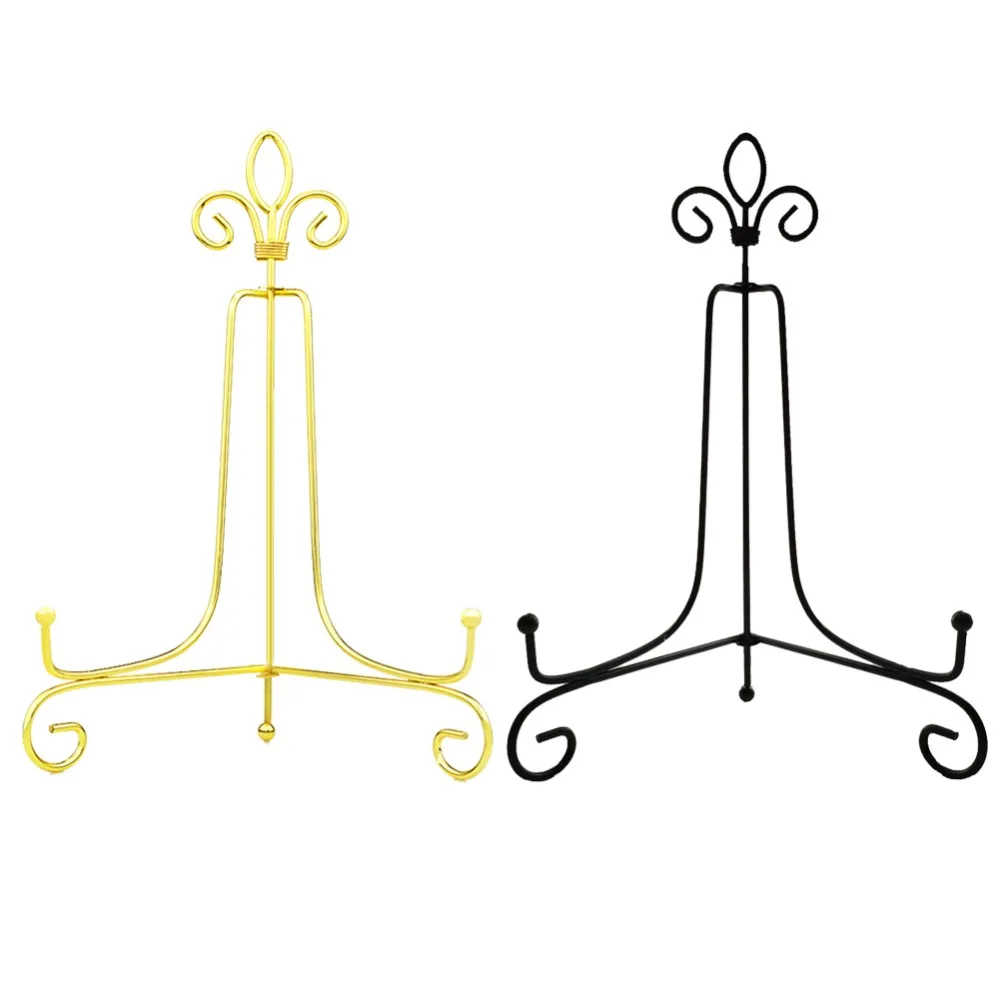  Large Iron 10 inch plate stand Holder Picture Frame stand Easel Display stand Black and gold