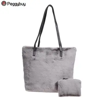 

Large Capacity Plush Handbags Women Tote Bags Soft Shoulder Bag Casual Female Luxury Shoulder Big Bags Girls New Zipper Tote