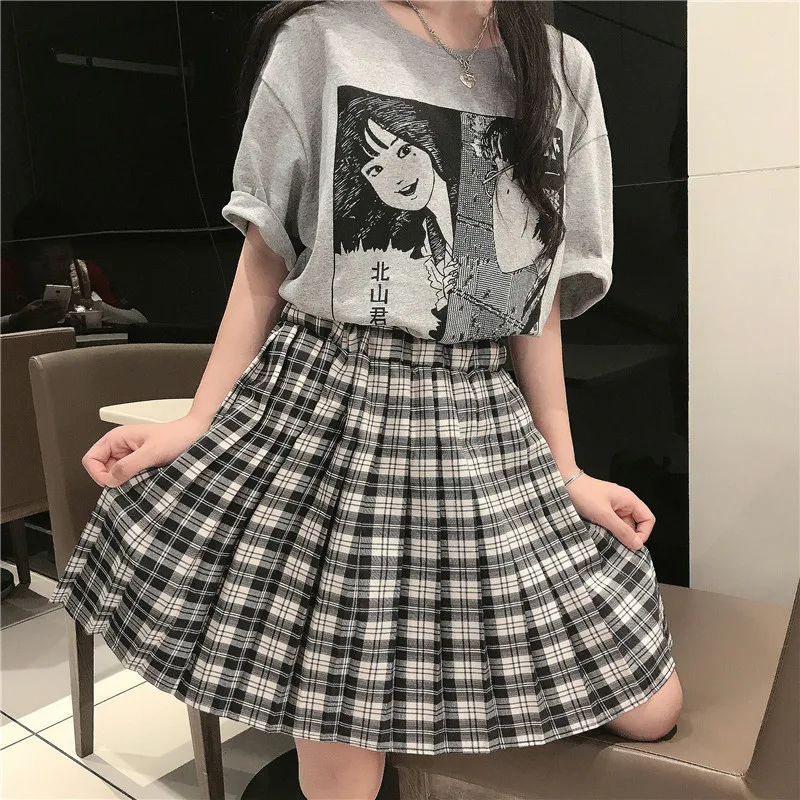 Harajuku Kawaii женские плиссированные юбки с высокой талией Короткая юбка летняя