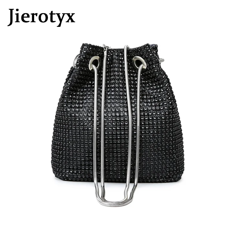JIEROTYX Сексуальная кристальная мини сумка через плечо для женщин Стразы инкрустированные флэш-ведро клатч для вечерней вечеринки сумка на плечо леди