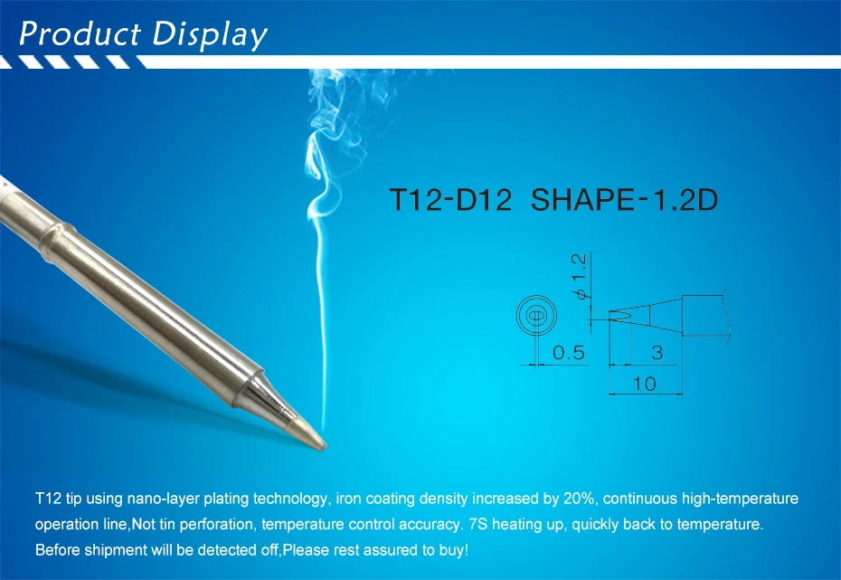 QUICKO T12-D12 форма серии D сварочные железные наконечники 70 Вт для FX9501/951/907 T12 ручка O светодиодный и светодиодный 7s расплава олова