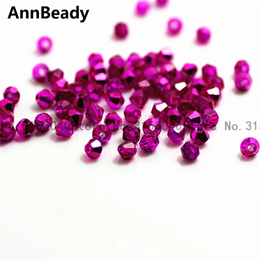 AnnBeady, 100 шт, красный цвет, 4 мм, двухконусные Хрустальные Бусины, стеклянные бусины, свободные разделительные бусины, сделай сам, ювелирные изделия, Австрийские хрустальные бусины - Цвет: new rose