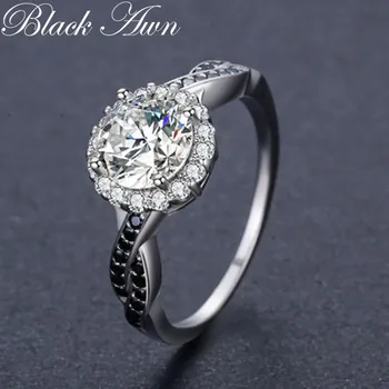 

Rings For Women Office Fine Jewelry100% Genuine 925 Sterling Silver Row Black Stone Engagement Rings for Women Bague Femme C036