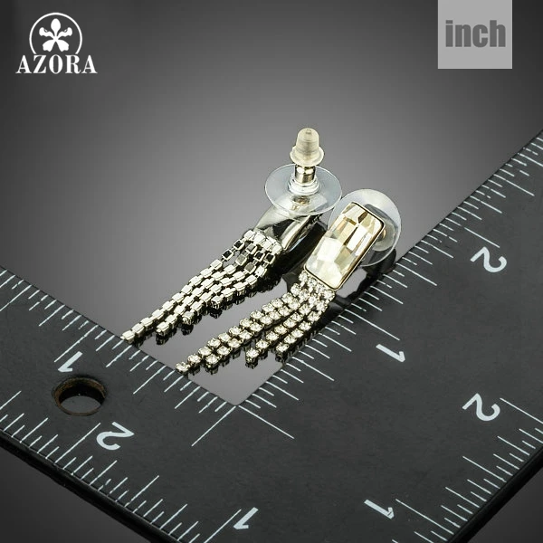 AZORA Charming Rectangle Stellux Austrian Crystal With Dangle Small CZ Drop Earrings for Women TE0200