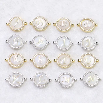 

12 Pieces Round alphabet Pendant Tiny zircon round charms connector Jewelry Accessories for jewelry Making 9075