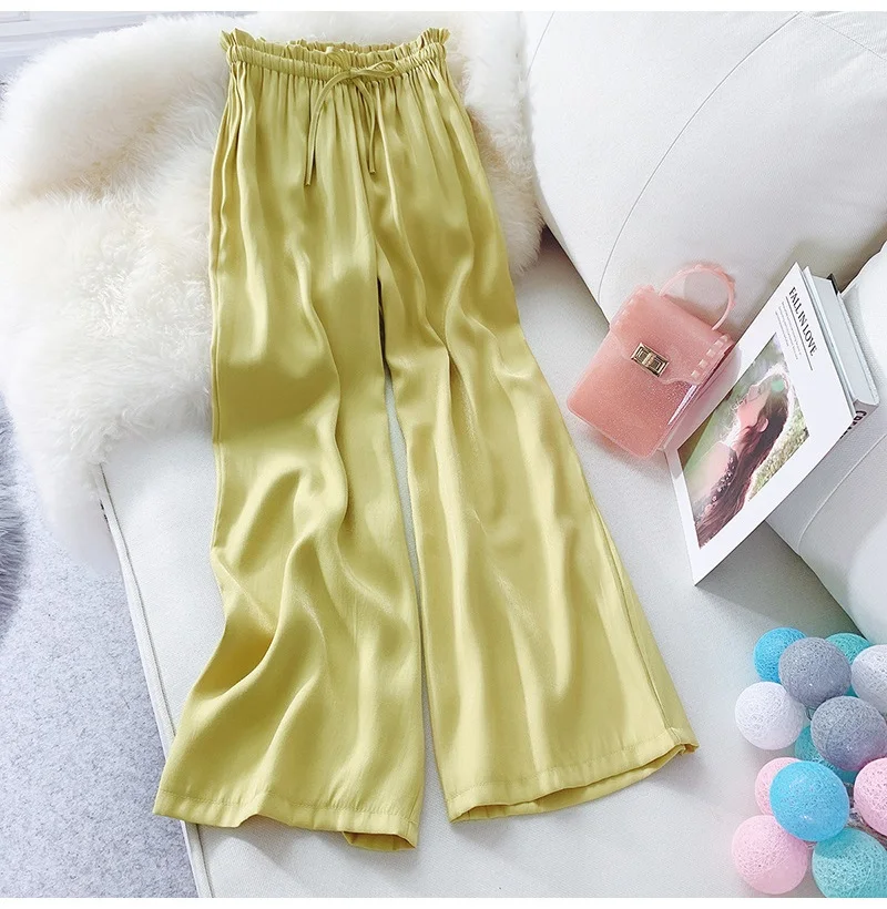 Wide Leg Satin Silk Pants Women Trousers High Waisted Elegant Summer Solid Color Wide Leg Pants Women Satin Trousers Loose New