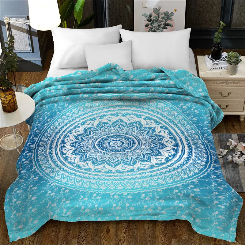

Blue Bohemian Printing Thick Plush Blanket Warm Soft Fleece Throws Soft Blankets Bedspreads Home Textile 1 PC