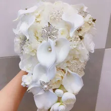 Белая лилия Свадебный букет водопад жемчуг ювелирные изделия Кристаллы дорогой роскошный свадебный букет Искусственный цветок на заказ