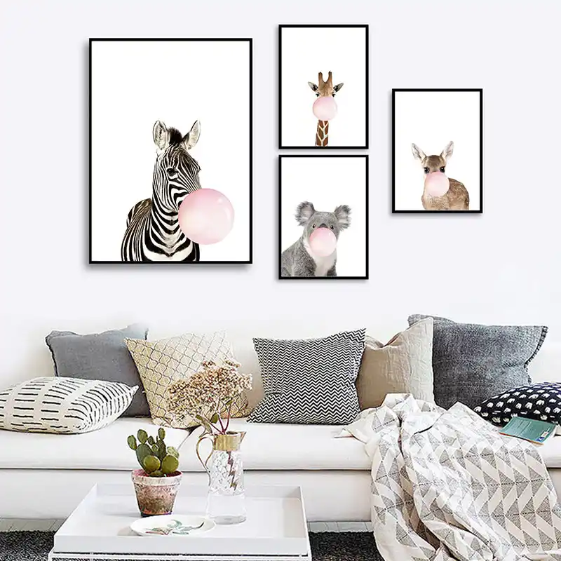 Arte De Pared Pintura De Lienzo Jirafa Chicle Cebra Carteles De