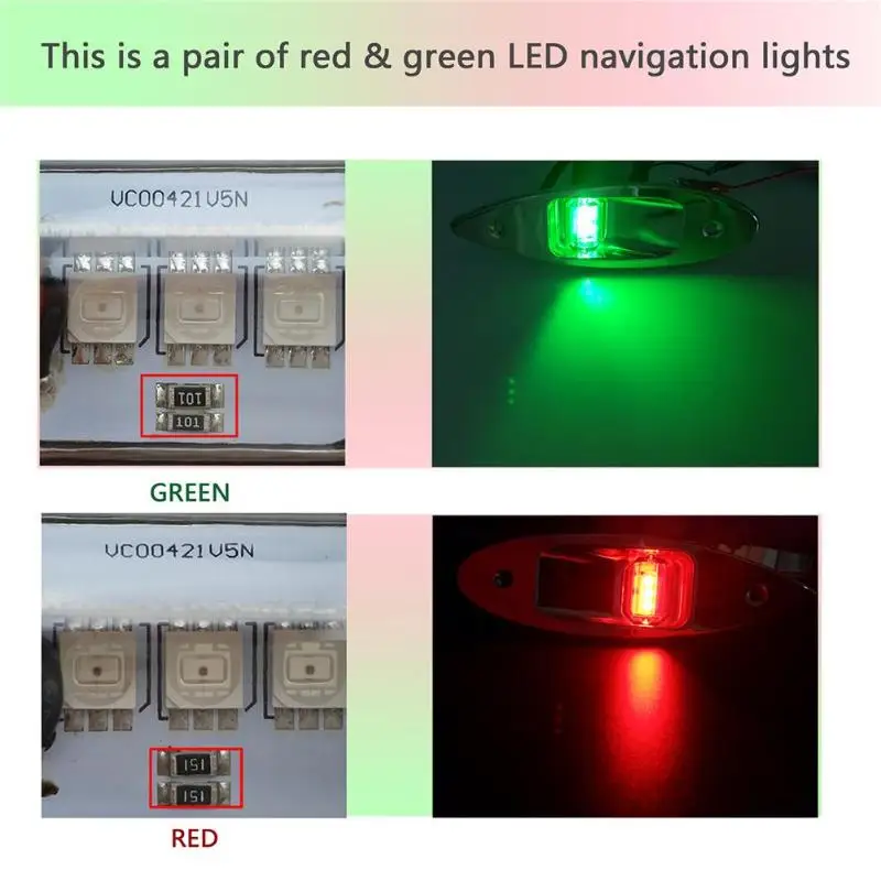 1 пара 12 В заподлицо морской лодки RV боковой навигационный светильник красный зеленый светодиодный из нержавеющей стали для яхты
