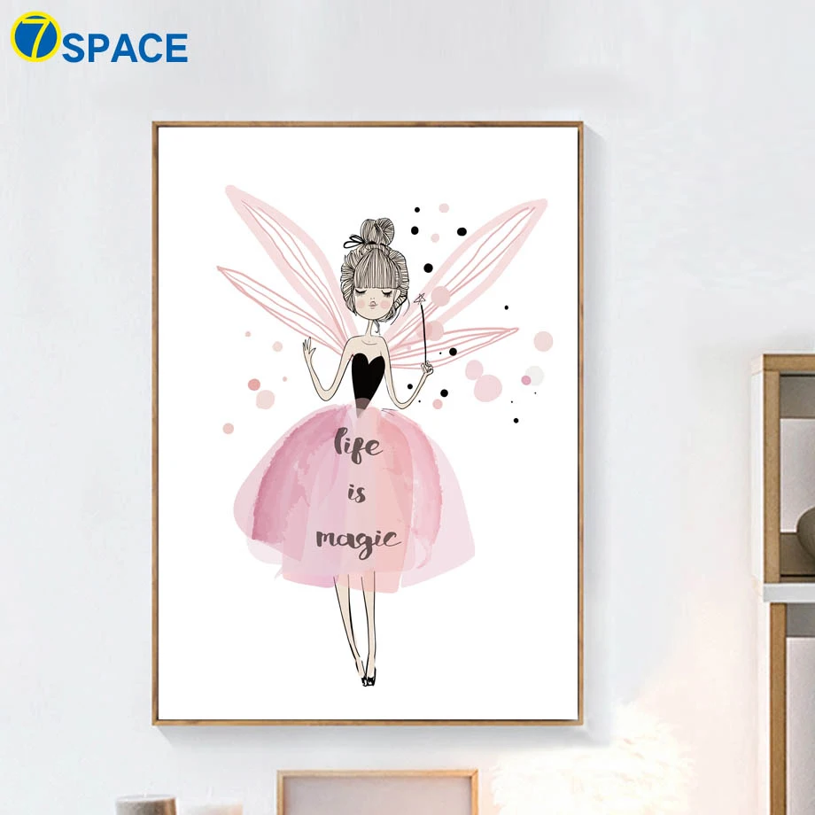 

Cartoon Pink Girl Wing Canvas Painting Nordic Posters And Prints Wall Art Canvas Prints Watercolor Wall Pictures Kids Room Decor