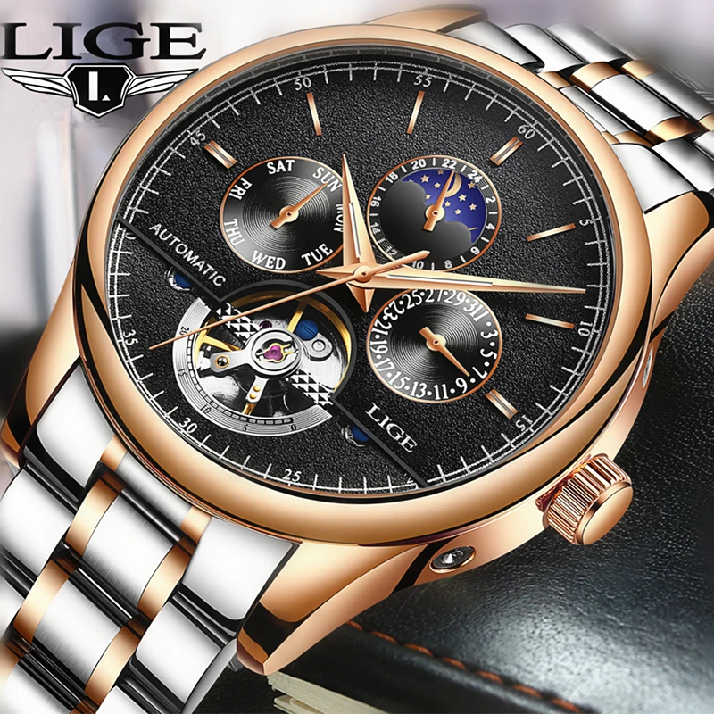 

LIGE Men Watch Top Brand Luxury Automatic Mechanical Watches Mens Full Steel Business Waterproof Sport Watches Relogio Masculino