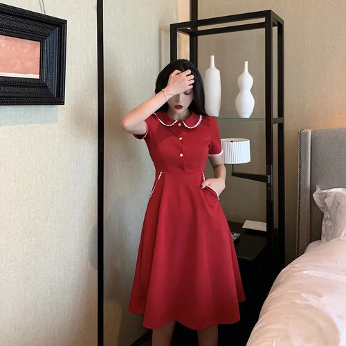 red lace peter pan collar dress