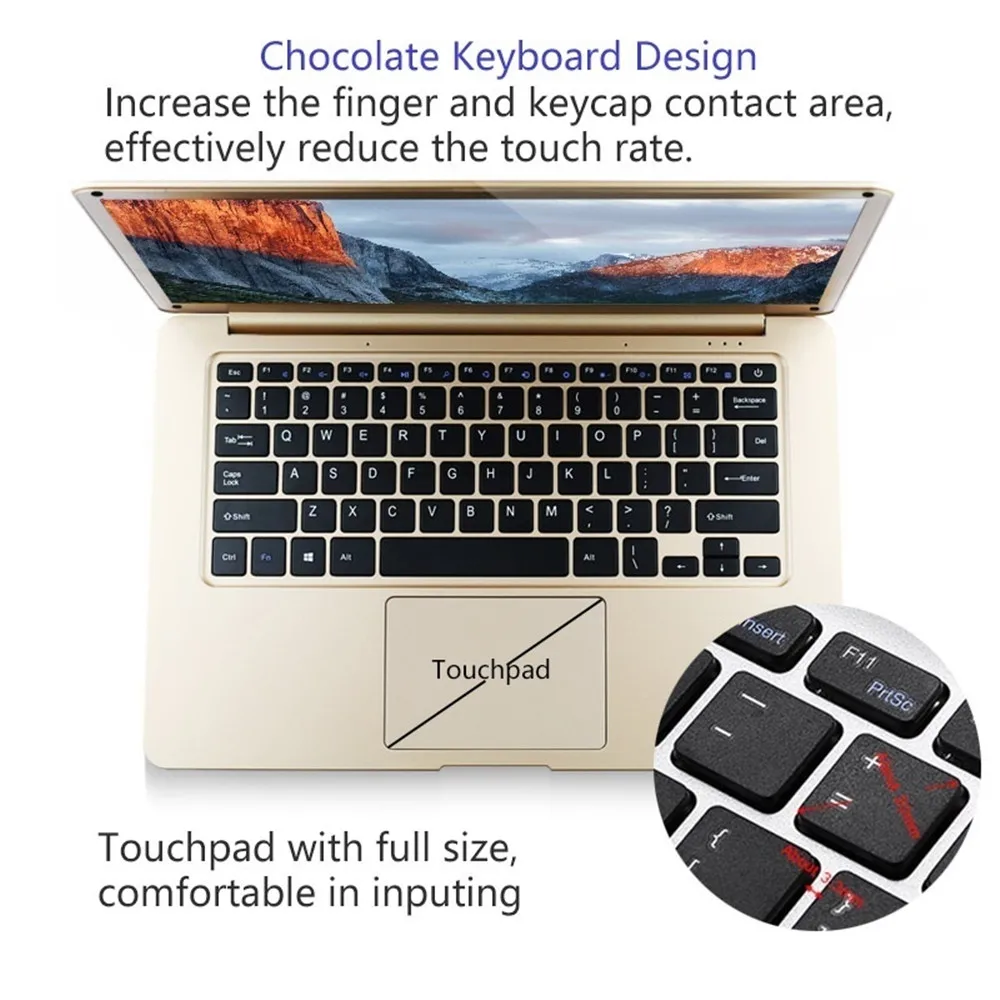 feed me 14 Inch Laptop 4GB RAM 64GB ROM Intel Atom X5 Z8350 Quad Core CPU Windows 10 HD Screen Notebook BT4.0 with HDMI Port