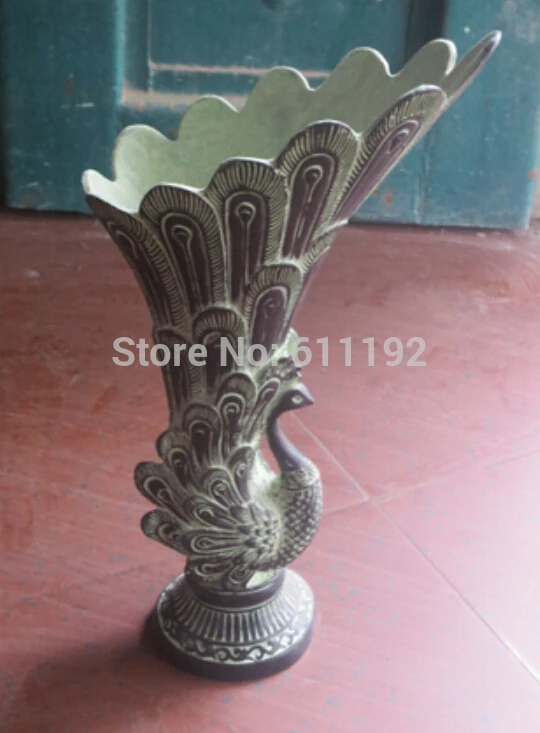 

Collectible Decorated 33 cm High Handwork chinese antiques bronze Carved Big Peacock Vase