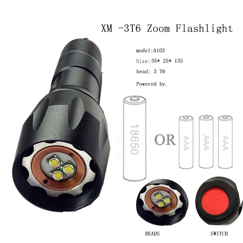 Litwod Z20A236 светодиодный вспышка светильник 18650 26650 фонарь Водонепроницаемый вспышка светильник XML t6 3000 люмен Масштабируемые Светильник - Испускаемый цвет: changeable