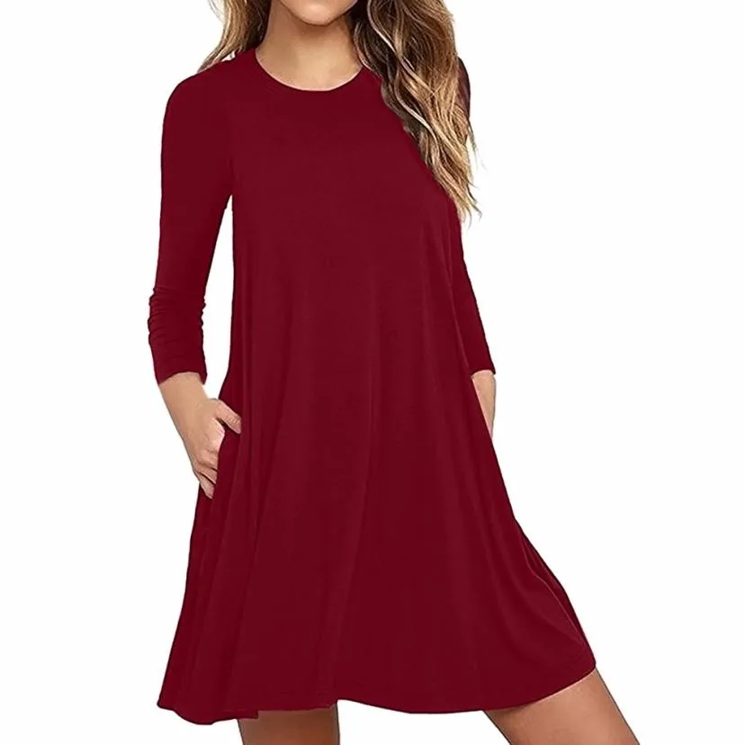 Moda Mujer De manga larga bolsillo Casual camiseta suelta vestido De fiesta Ropa De Mujer Moda 2017