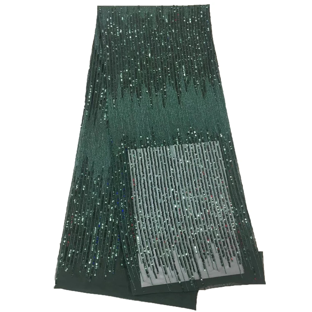 

2018 African Sequin Lace Fabric High Quality Latest green Nigerian Embroidered Sequins Tulle Lace Fabric For Dress U045