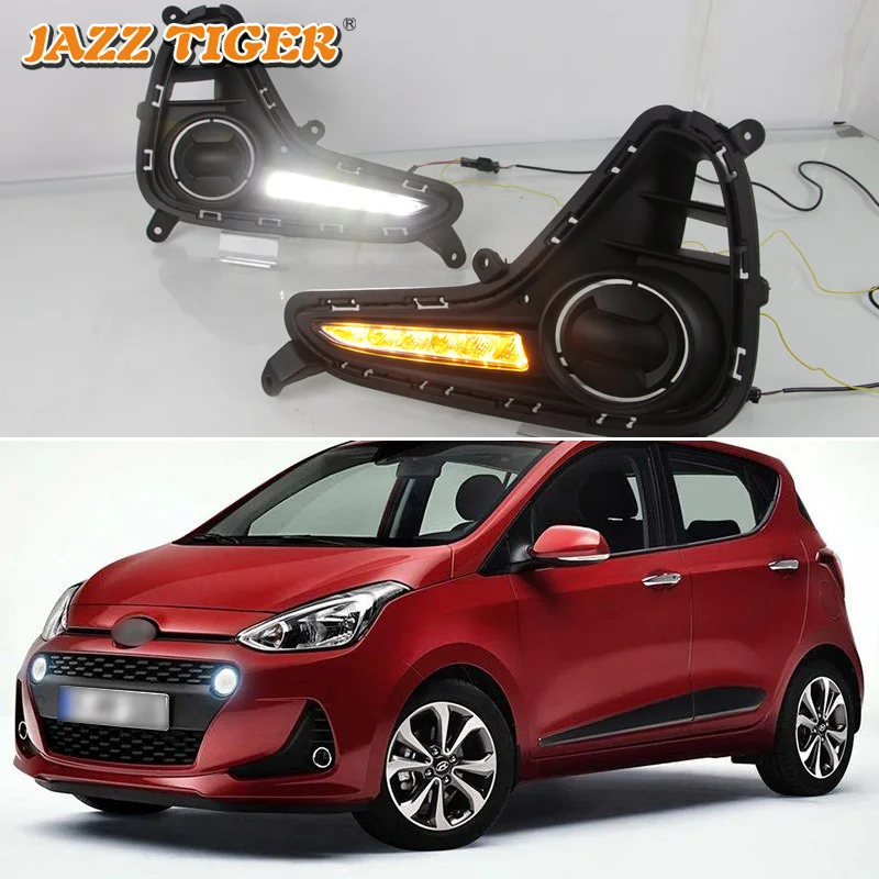 

JAZZ TIGER 2PCS Yellow Turn Signal Function 12V Car DRL Lamp LED Daytime Running Light Daylight For Hyundai Grand I10 2017 2018