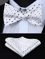 Bd603ws белый горошек черный галстук-бабочка Для мужчин Шелка Самостоятельная галстук-бабочку платок Набор