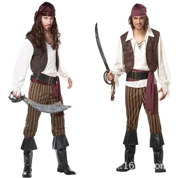 

free shipping Caribbean Pirate Costume Adult Men Grand Heritage Collection Deluxe Jack Sparrow luxury cosplay size M L XL
