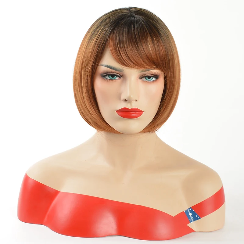MSIWIGS синтетические Короткие парики с прямыми волосами с челкой два тона цвет коричневый парики боковая челка для женщин