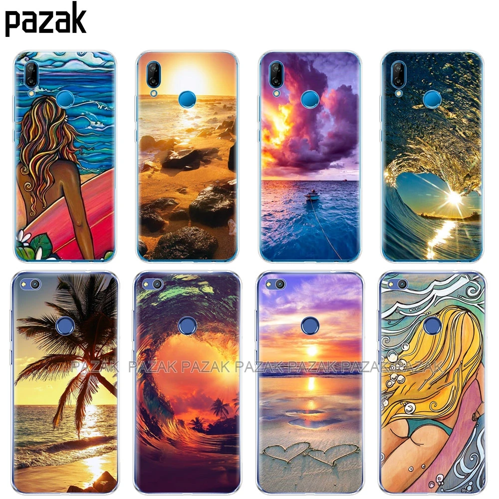 

Silicone Cover Phone Case For Huawei P20 P8 P9 P10 Lite Plus Pro 2017 p smart 2018 Surfing Sunset Sea