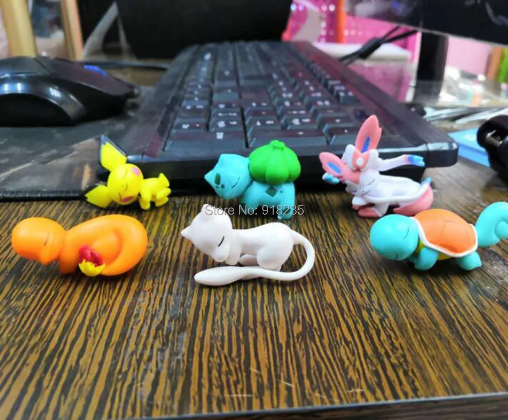 6Pcs Pichu Bulbasaur Squirtle Charmander Mew Sylveon 5CM PVC Animal Cable Protector Action Figures Toy Retail