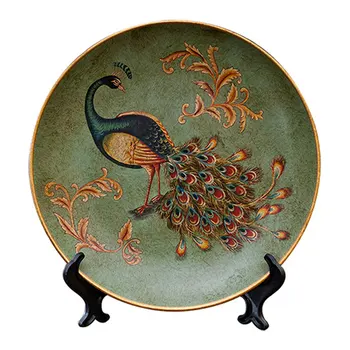 

European Ceramic Peacock Pendulum Plate Dish American Pastoral Flower and Bird Home Living Room Study Decoration Ornaments
