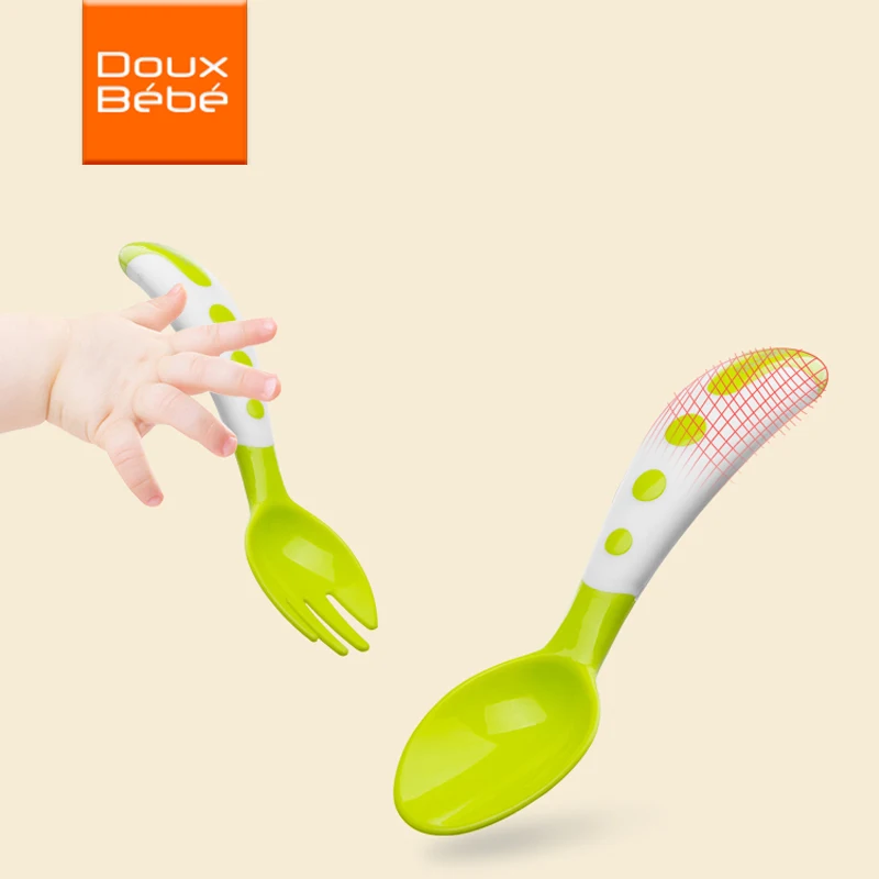 Doux Bebe bebé cuchara y tenedor conjunto seguridad alimentación cubiertos niños utensilios de seguridad niño bebé vajilla cubiertos