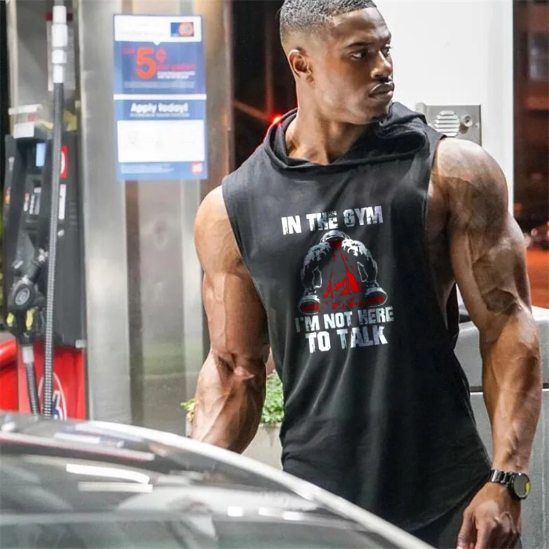 Zentrex Men's Workout Hooded Tank Tops Bodybuilding Muscle Cut Off T Shirt Splicing Sleeveless Gym Hoodies